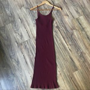 Red wine Ribbed Midi Bodycon Bare Back Dress